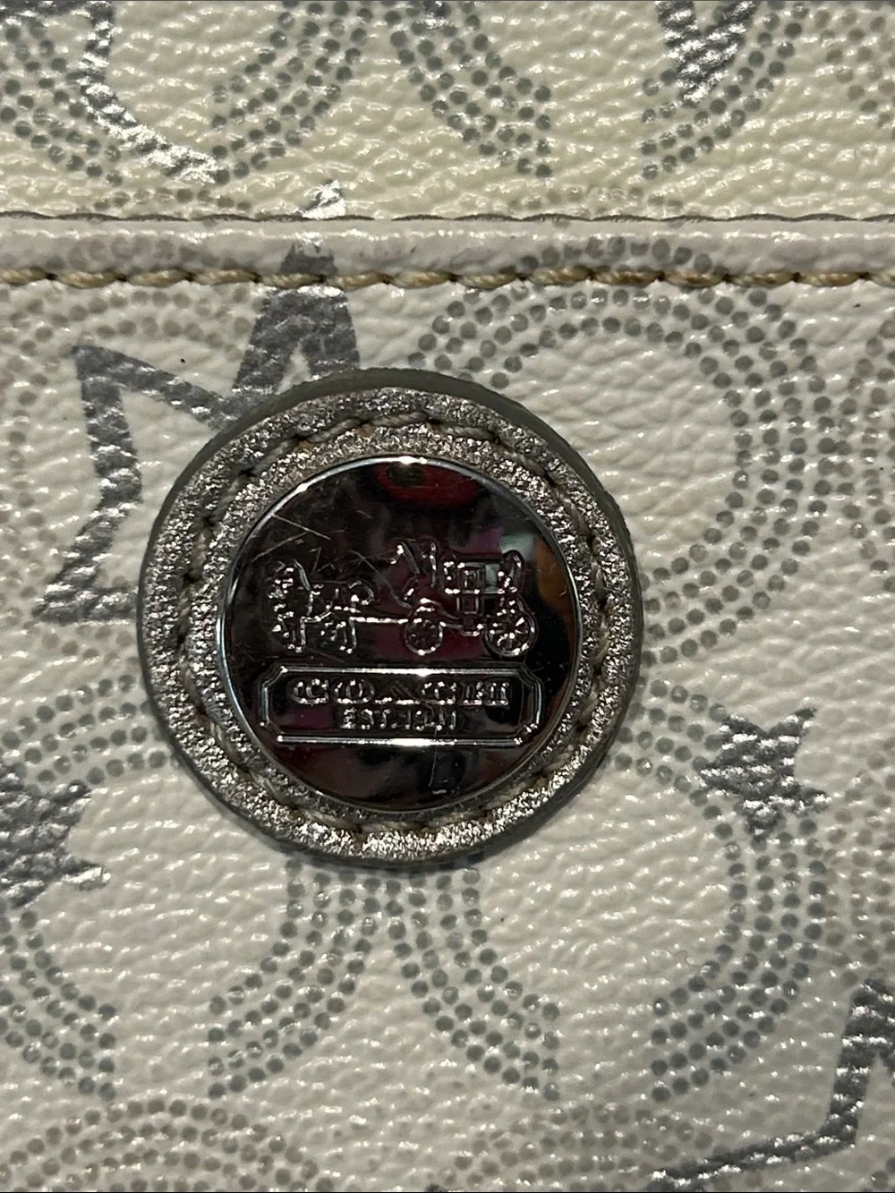 Coach Silver-Accented White Signature Wristlet